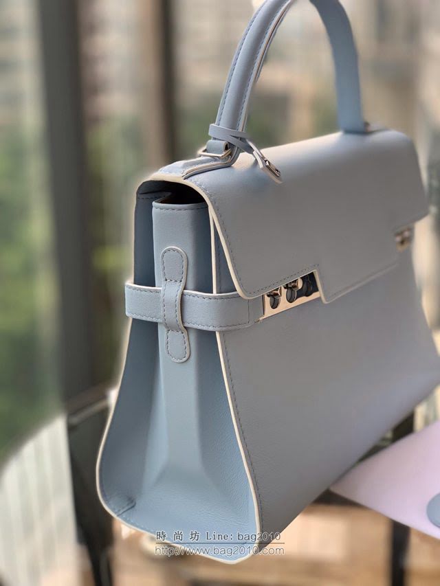 DELVAUX女包 比利時品牌 Tempete手袋 柔軟牛皮 德爾沃女手提包 中號手拎包 Delvaux單肩斜挎包 TP0028晴空藍  fcs1217